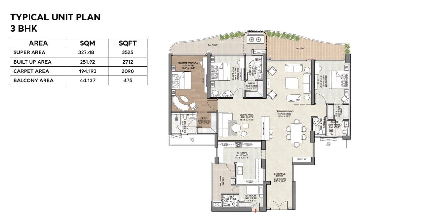 Great Value Ekanam 3 BHk floor Plan